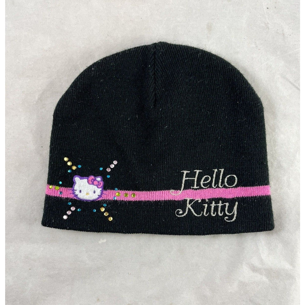 Sanrio Hello Kitty Sanrio Girls Youth Black Knit Beanie Hat Vintage 2006